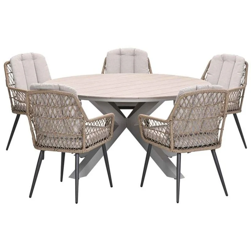 Allasio tuinset 6-delig carbon black met Edison tuintafel rond 148 cm light teak vironwood