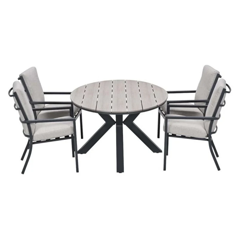 Sergio tuinset 5-delig sandstone met Edison tuintafel ovaal 180x115 cm light teak vironwood