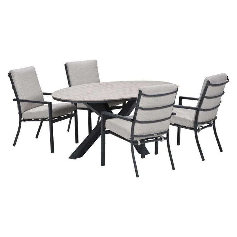 Sergio tuinset 5-delig sandstone met Edison tuintafel ovaal 180x115 cm light teak vironwood