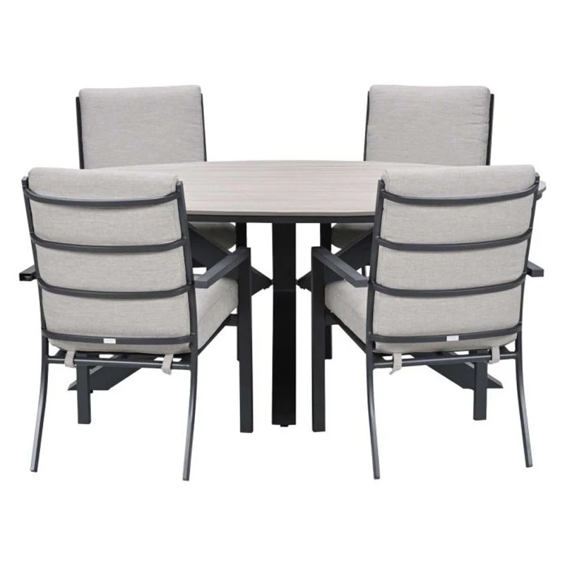 Sergio tuinset 5-delig sandstone met Edison tuintafel ovaal 180x115 cm light teak vironwood