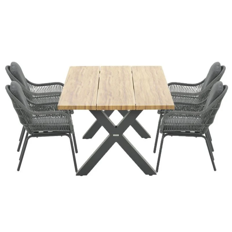 Sergio tuinset 5-delig carbon black met Zeus tuintafel aluminium teak look