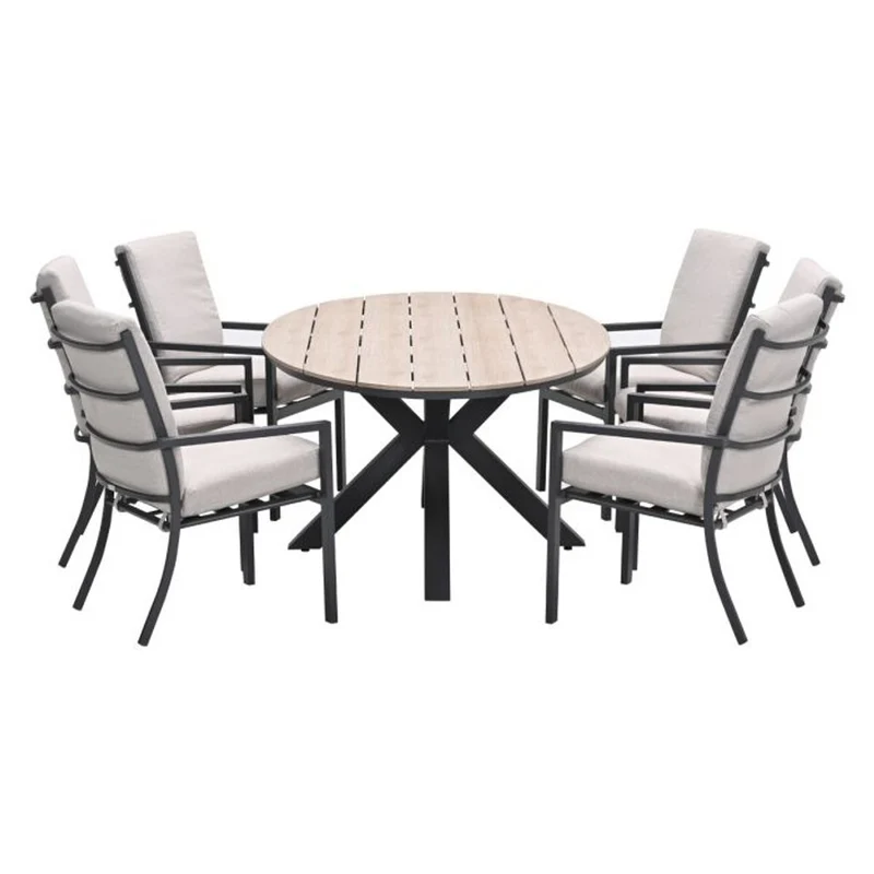 Sergio tuinset 7-delig desert sand met Edison tuintafel ovaal 220x115 cm light teak vironwood