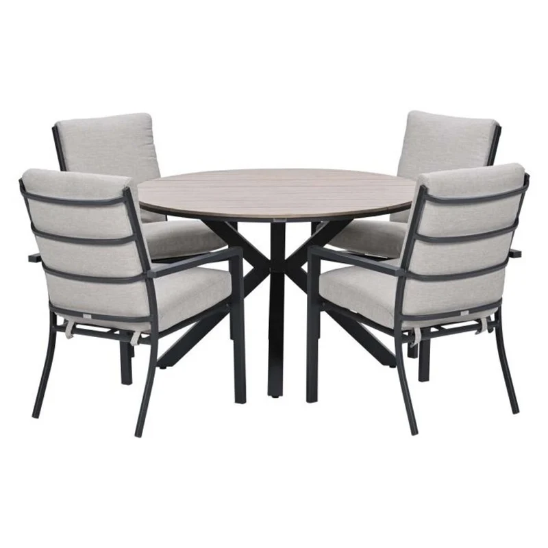 Sergio tuinset 5-delig sandstone met Edison tuintafel rond 122 cm light teak vironwood