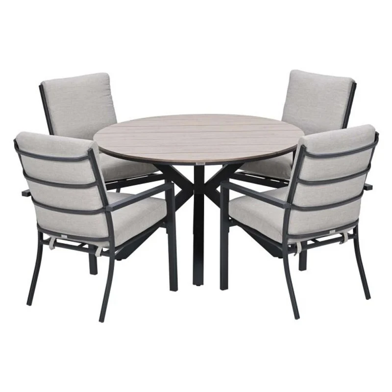 Sergio tuinset 5-delig carbon black met Edison tuintafel light teak vironwood
