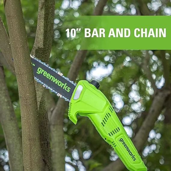 24V 10" Cordless Battery Polesaw and Pole Hedge Trimmer Combo Kit, 4Ah USB Battery and Charger