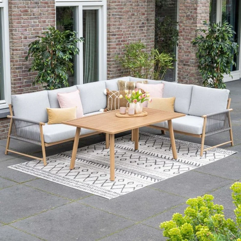 Garden Impressions Bahama lounge-dining set 5-delig light teaklook taupe valley sand