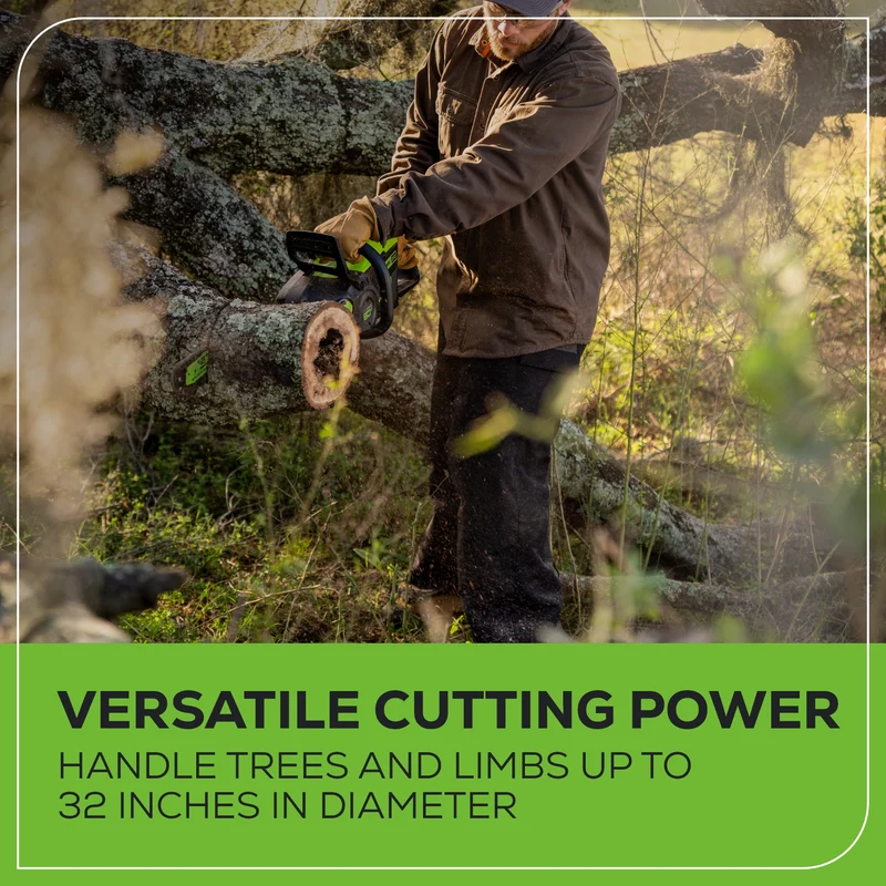 60V 18" Cordless Battery Brushless 2.5kW Chainsaw: 5.0 Ah Battery and Rapid Charger