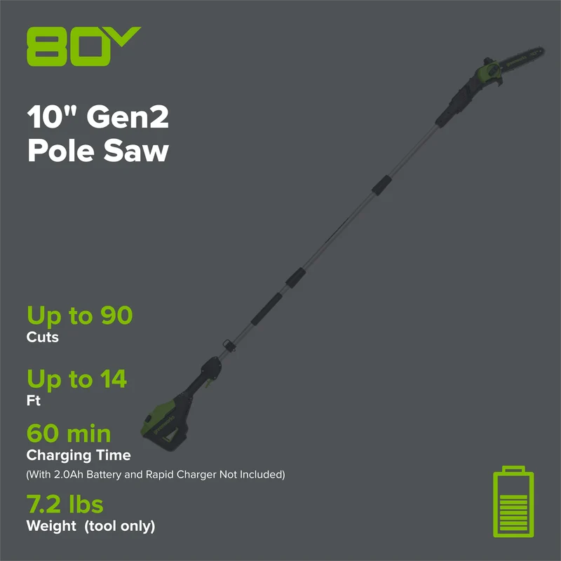 80V 10" Gen2 Cordless Battery Pole Saw (Tool Only)