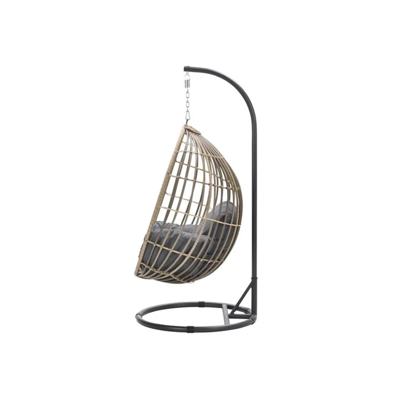 Panama hangstoel met standaard - eivorm - carbon black - natural rotan - mystic grey