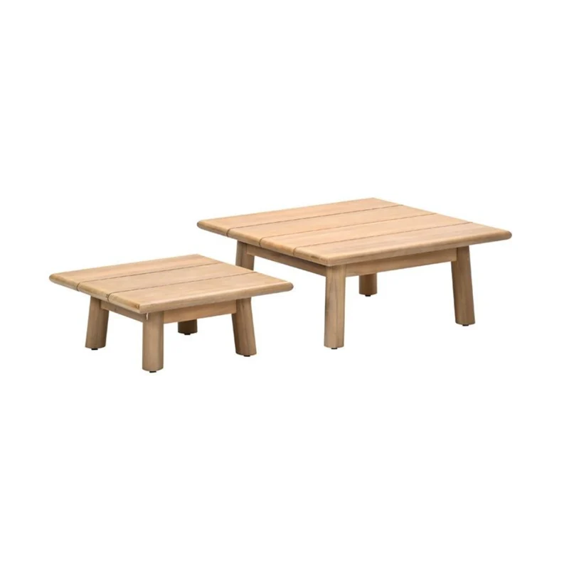Lunar set van twee houten bijzettafels - acacia white wash