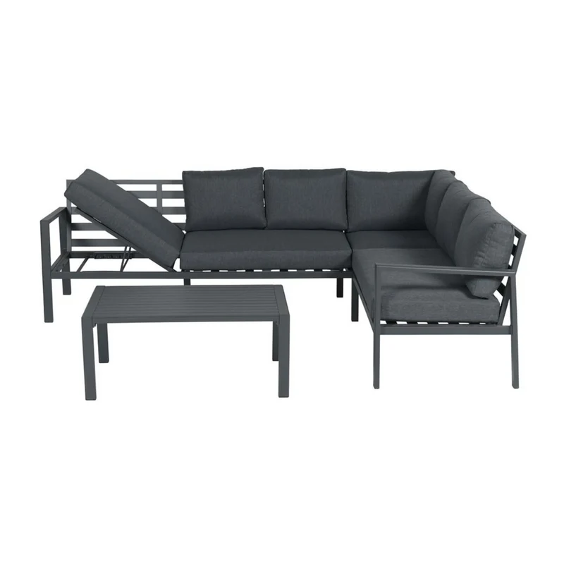 Yorkshire aluminium loungeset - 4-delig - rechts carbon black - reflex black