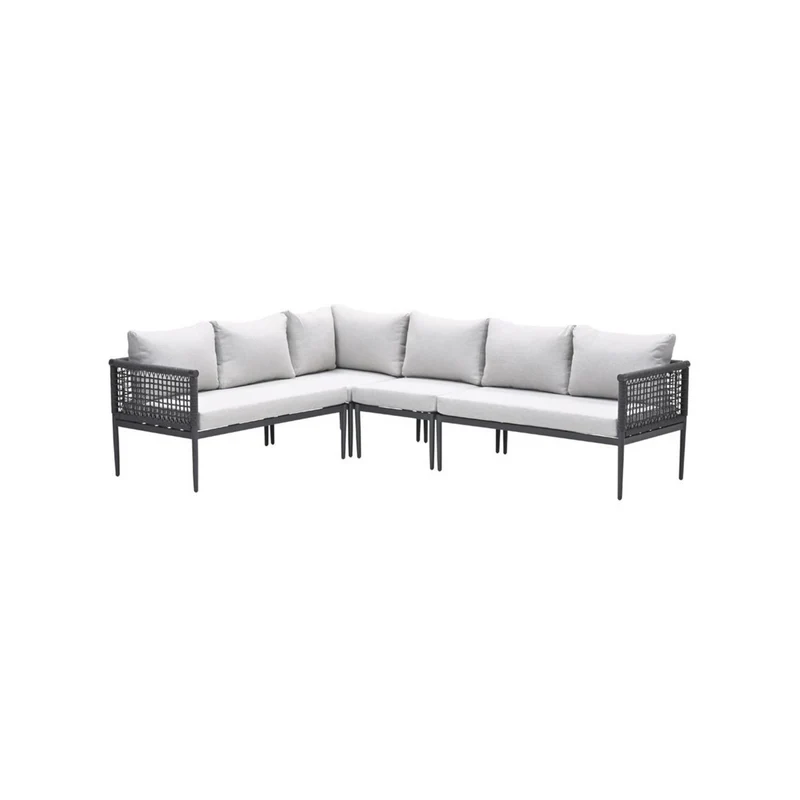 Teramon hoek loungeset - 4-delig - carbon black - rope dark grey - valley sand