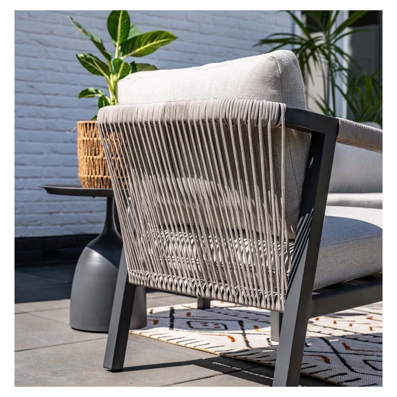 Monti stoel-bank loungeset aluminium/rope 4-delig - carbon black - rope taupe