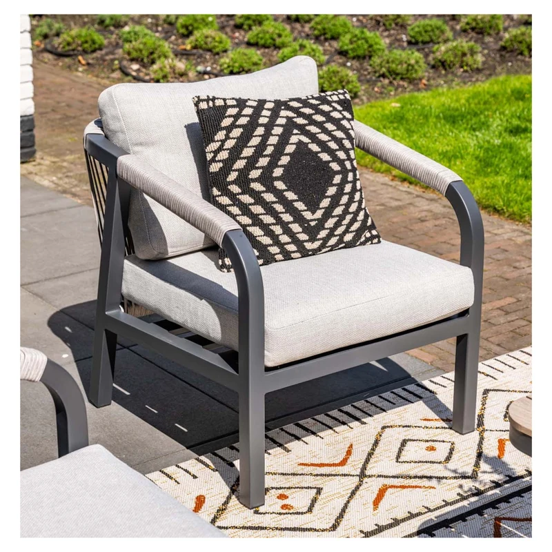 Monti stoel-bank loungeset aluminium/rope 4-delig - carbon black - rope taupe