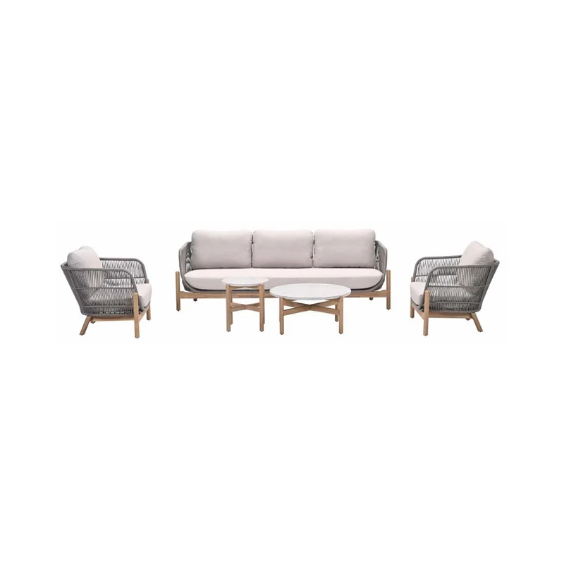 Talara stoel-bank loungeset - 5-delig - acaciahout met white wash - rope taupe - grey sand