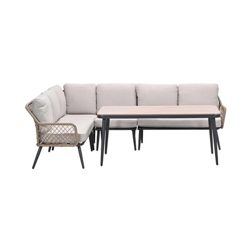 Allasio lounge-dining hoekset - 5-delig - carbon black rope natural PE - desert sand - Vironwood
