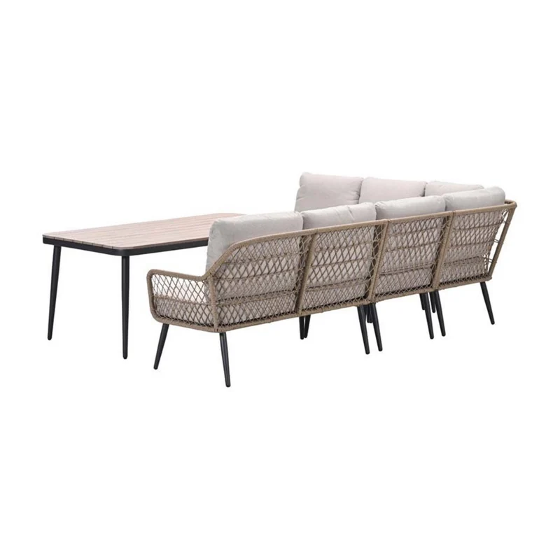 Allasio lounge-dining hoekset - 5-delig - carbon black rope natural PE - desert sand - Vironwood