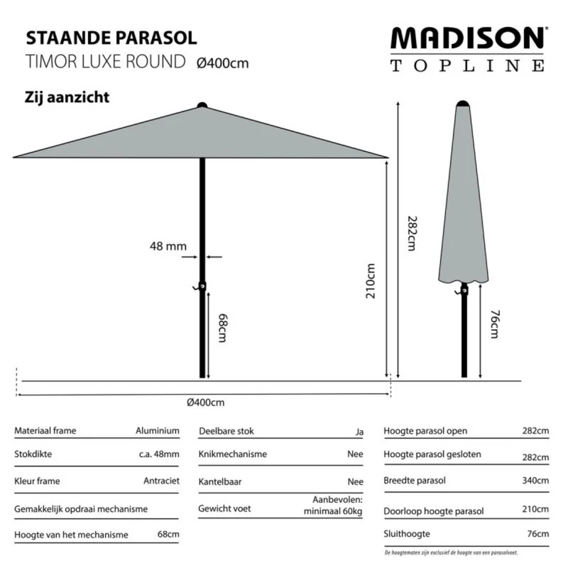 Madison Parasol Timor luxe 400cm sage groen
