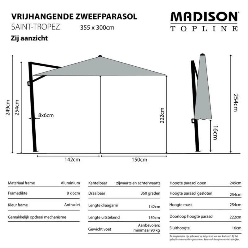 Madison Parasol Saint-Tropez 355x300cm Safier blue