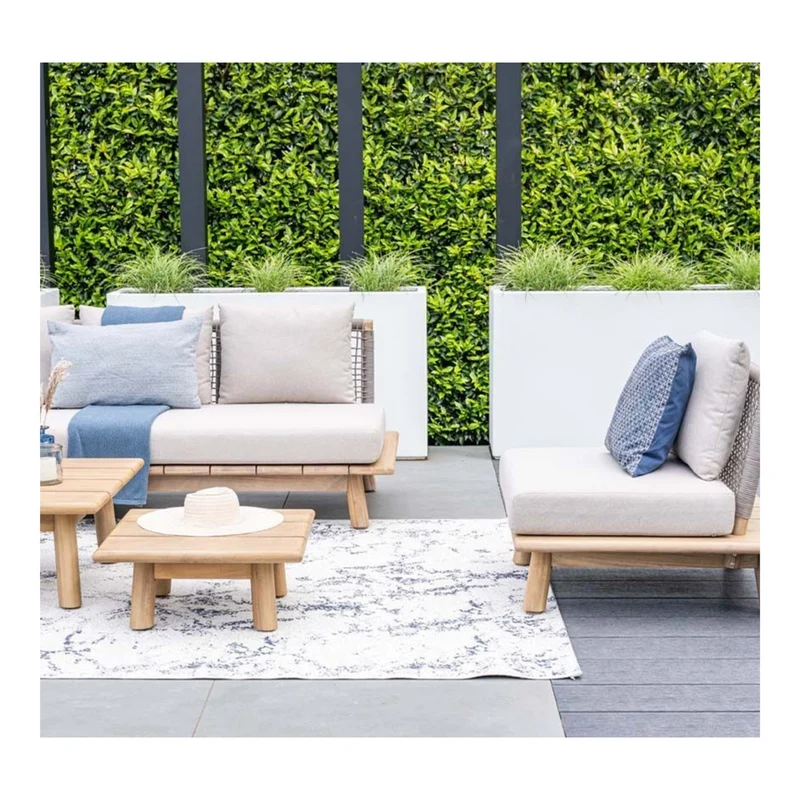 Lunar tweezitsbank tuinbank - acaciahout met white wash - rope taupe - grey sand
