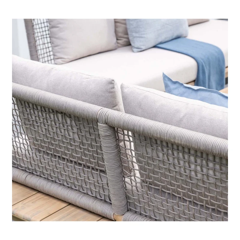 Lunar driezitsbank tuinbank - acaciahout met white wash - rope taupe - grey sand