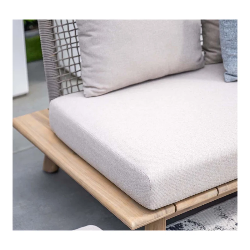 Lunar driezitsbank tuinbank - acaciahout met white wash - rope taupe - grey sand