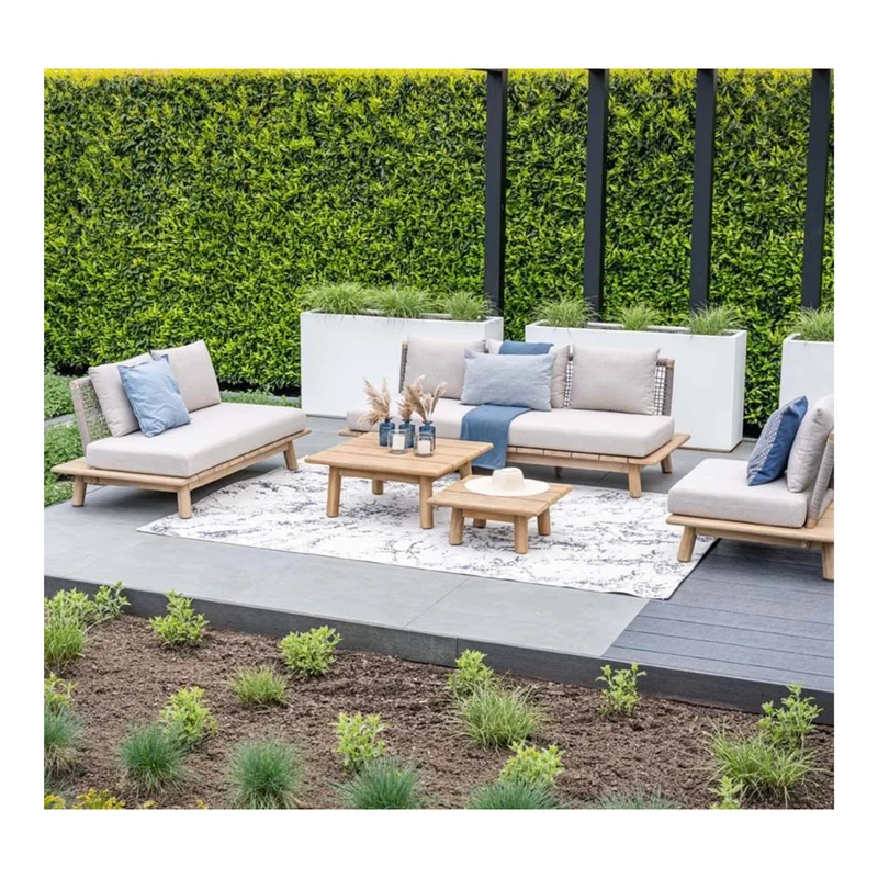 Lunar driezitsbank tuinbank - acaciahout met white wash - rope taupe - grey sand