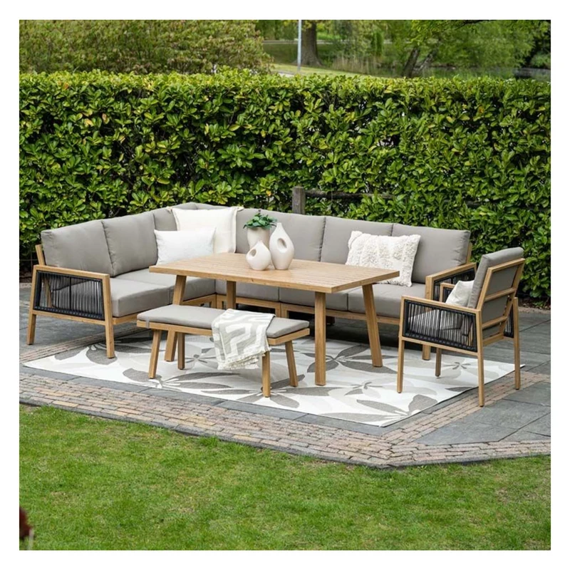 Garden Impressions - San Capri lounge dining set 5-delig rechts - light teak aluminium
