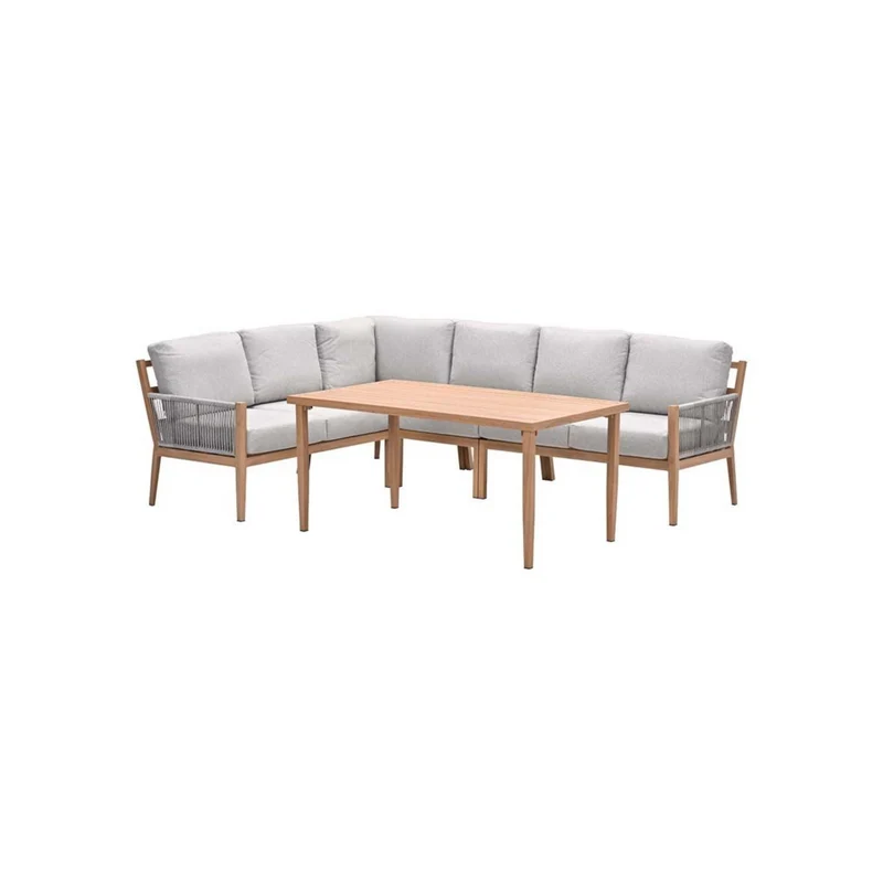 Sardinia lounge diningset 5-delig - Hoekbank - rope zand - teaklook