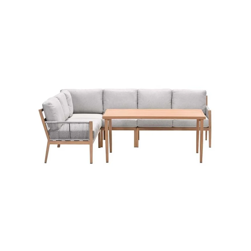 Sardinia lounge diningset 5-delig - Hoekbank - rope zand - teaklook