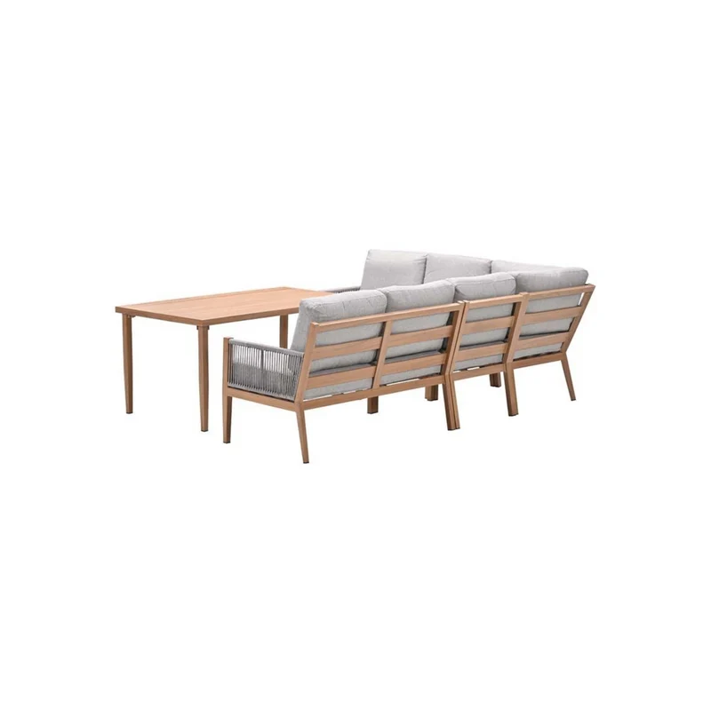 Sardinia lounge diningset 5-delig - Hoekbank - rope zand - teaklook