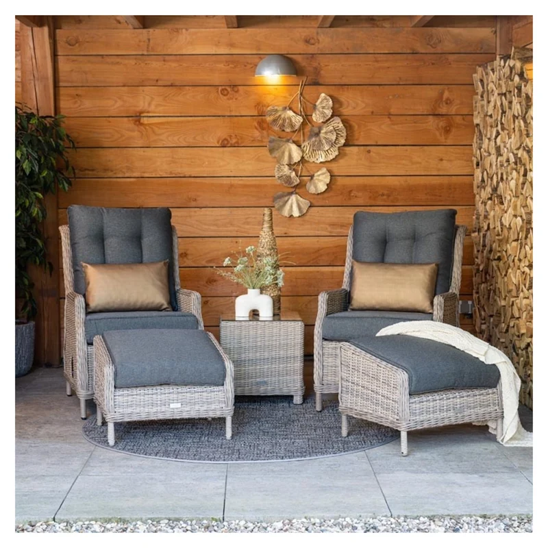 Veracruz verstelbare loungestoel wicker inclusief voetenbank - vintage willow