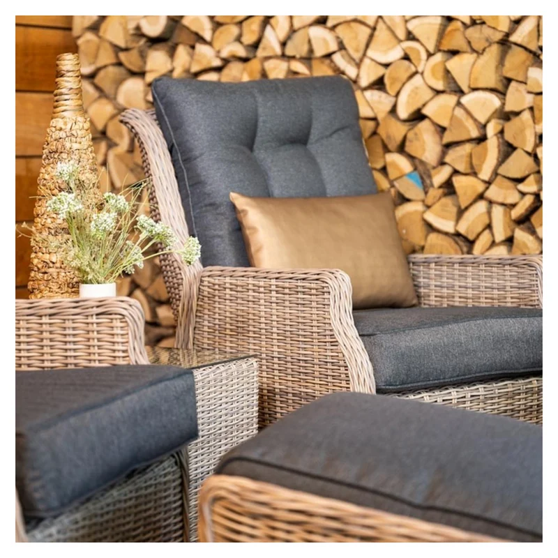 Veracruz verstelbare loungestoel wicker inclusief voetenbank - vintage willow