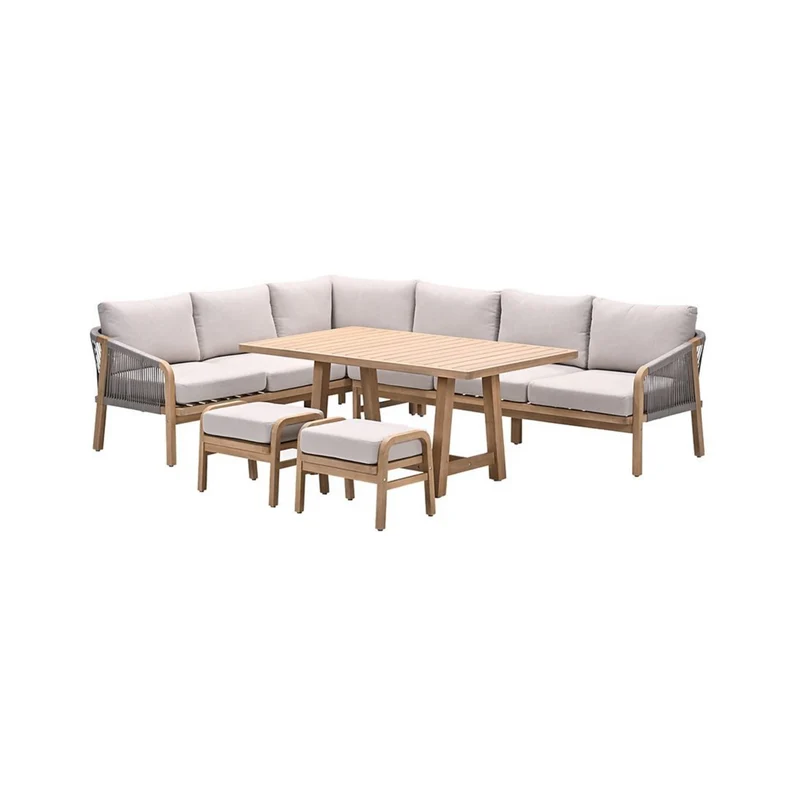 Garden Impressions Santos lounge diningset - 5-delig - LINKS acacia white wash - rope taupe - grey sand