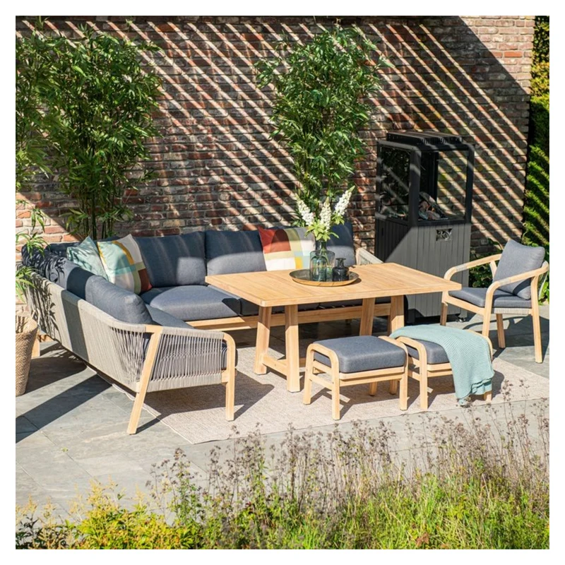 Garden Impressions Santos lounge diningset - 5-delig - LINKS acacia white wash - rope taupe - grey sand