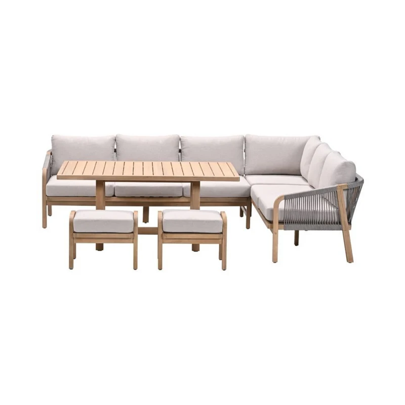 Garden Impressions Santos lounge diningset - 5-delig - rechts acacia white wash - rope taupe - grey sand