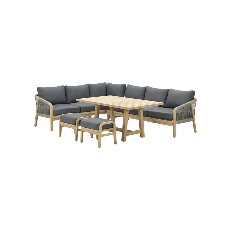 Garden Impressions Santos lounge diningset - 5-delig - rechts acacia white wash - rope dark grey - mystic grey