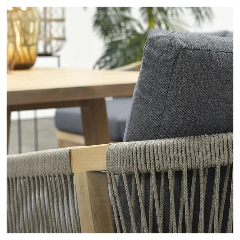 Garden Impressions Santos lounge diningset - 5-delig - rechts acacia white wash - rope dark grey - mystic grey
