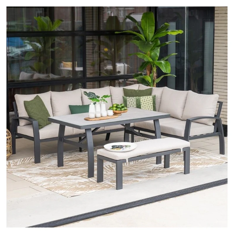 Garden Impressions Vasano lounge dining hoekset - 4-delig - carbon black - desert sand - slate grey keramisch glas