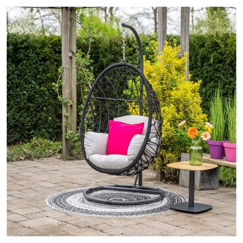 Garden Impressions Panama hangstoel - eivorm - carbon black - rope zwart - valley sand