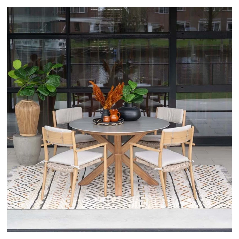 Ronde tuintafel lowland - Ø120 cm - light teaklook - Centostone Napoli sand