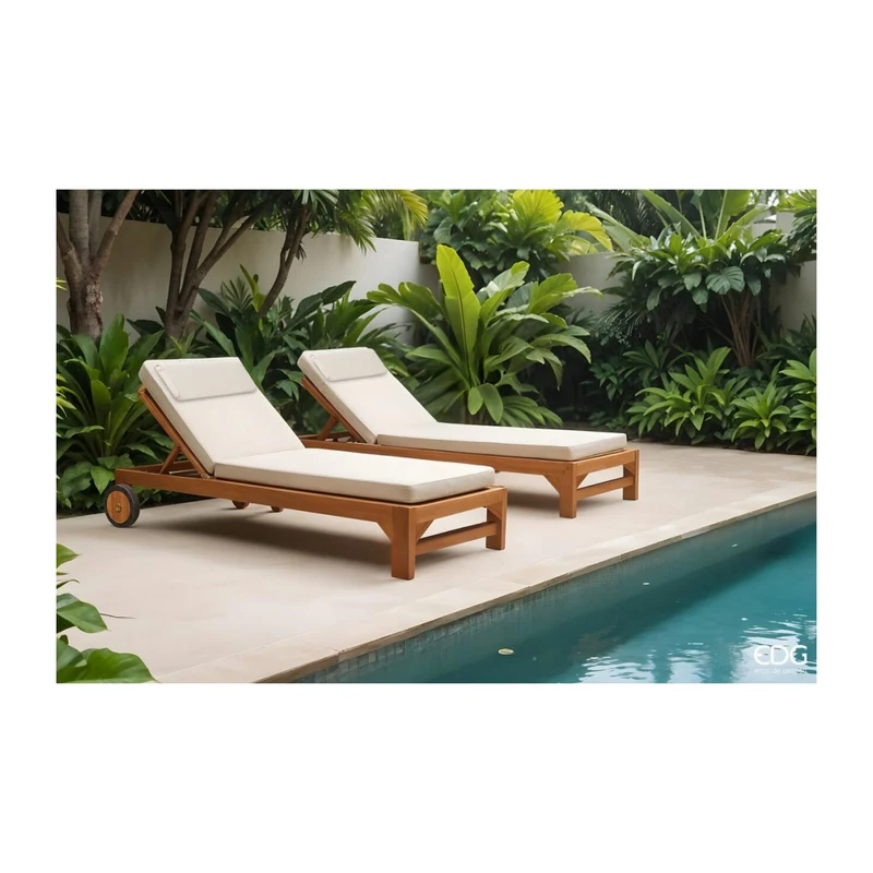 EDG luxe ligbed met wielen teak