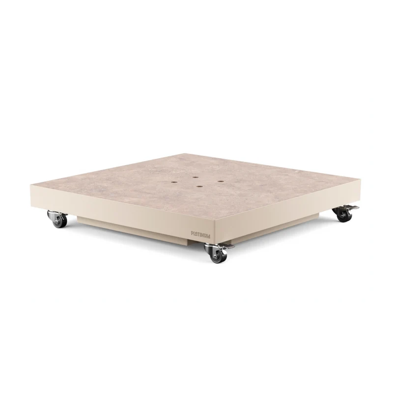 Platinum Sun & Shade Ceramica Sandstone 90 kg vulbare premium parasolvoet met zwenkwielen voor zweefparasols.