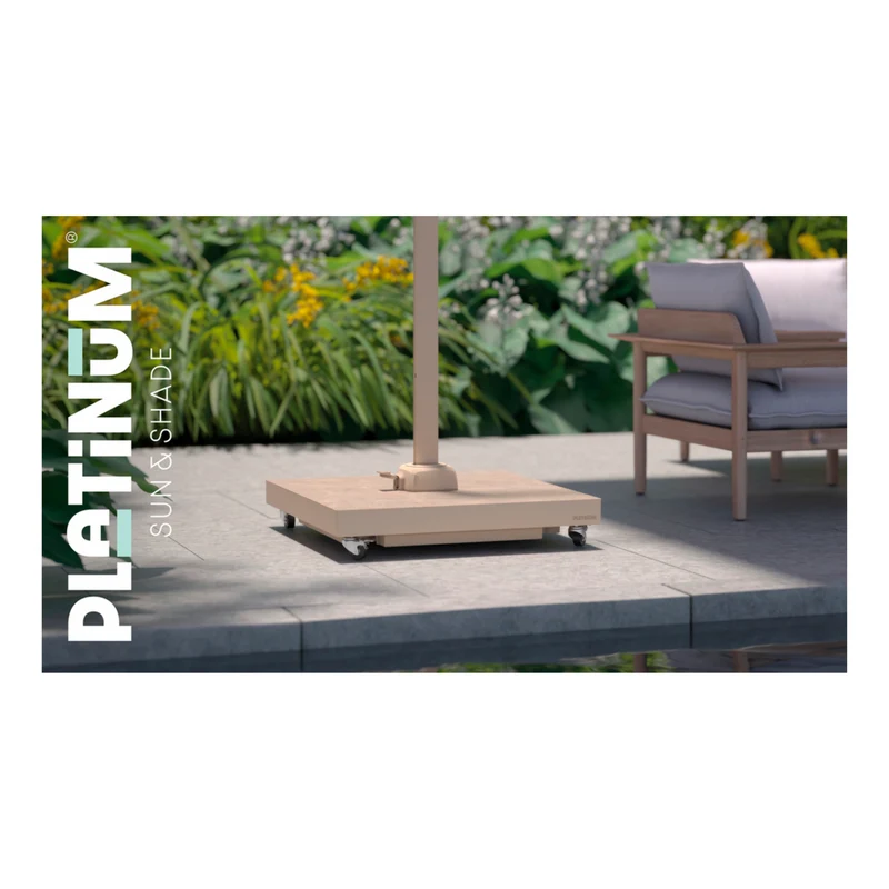 Platinum Sun & Shade Ceramica Sandstone 90 kg vulbare premium parasolvoet met zwenkwielen voor zweefparasols.