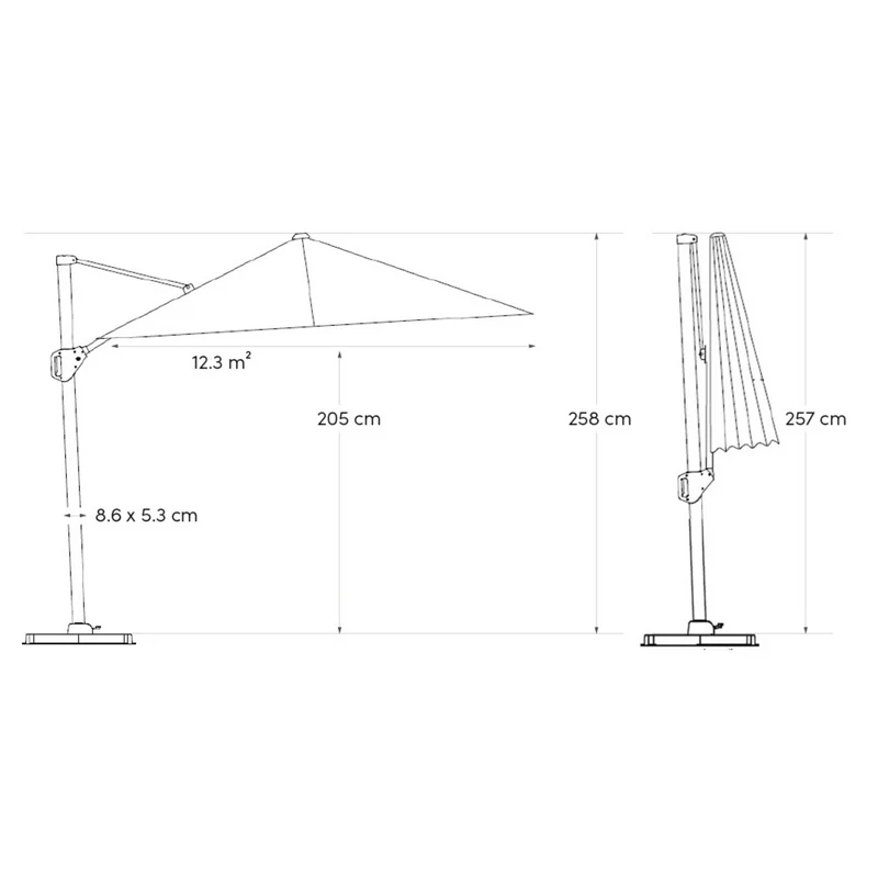 Platinum Sun & Shade zweefparasol Challenger T¹ Telescope premium 350x350 Havana.