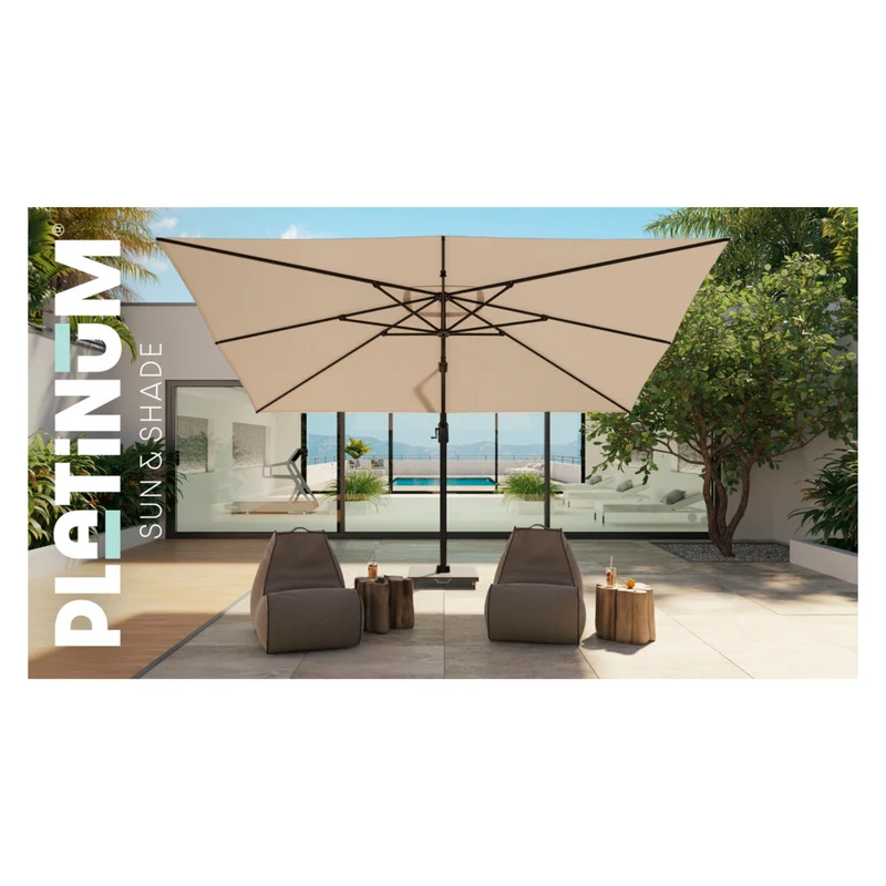 Platinum Sun & Shade zweefparasol Challenger T¹ Teak look frame, 400x300 Champagne