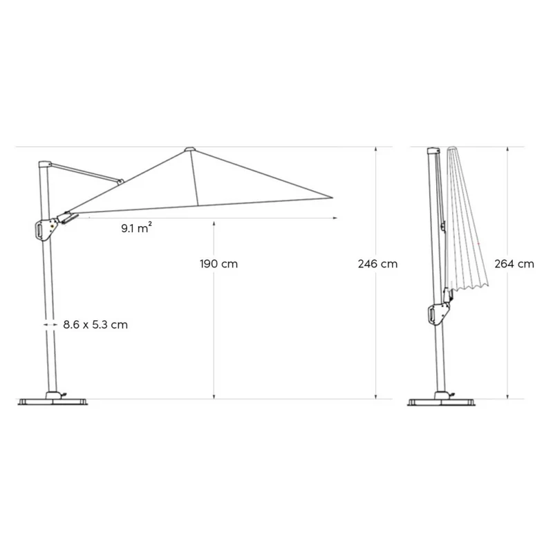 Platinum Sun & Shade zweefparasol Challenger T² premium 260x350 Faded Black.