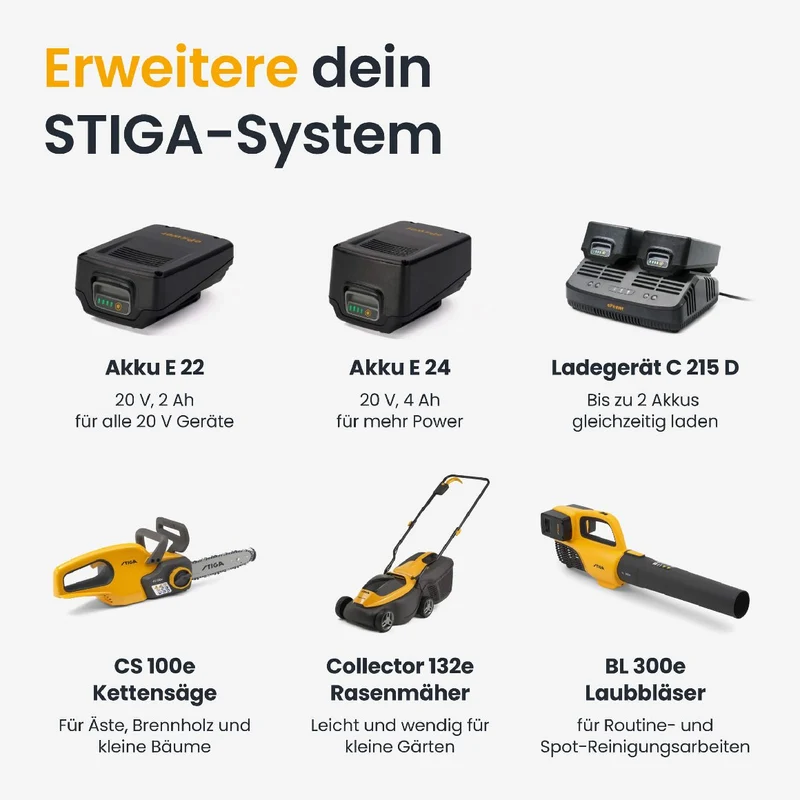 Stiga Akku-Heckenschere HT 300e Kit mit 2 x 2 Ah Akku und Ladegerät