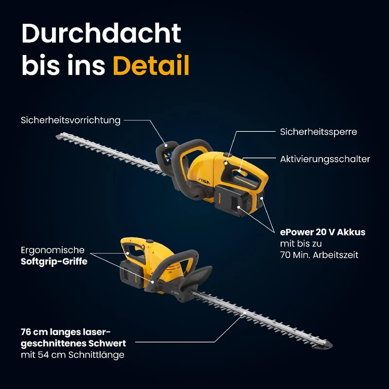 Stiga Akku-Heckenschere HT 300e Kit mit 2 x 2 Ah Akku und Ladegerät