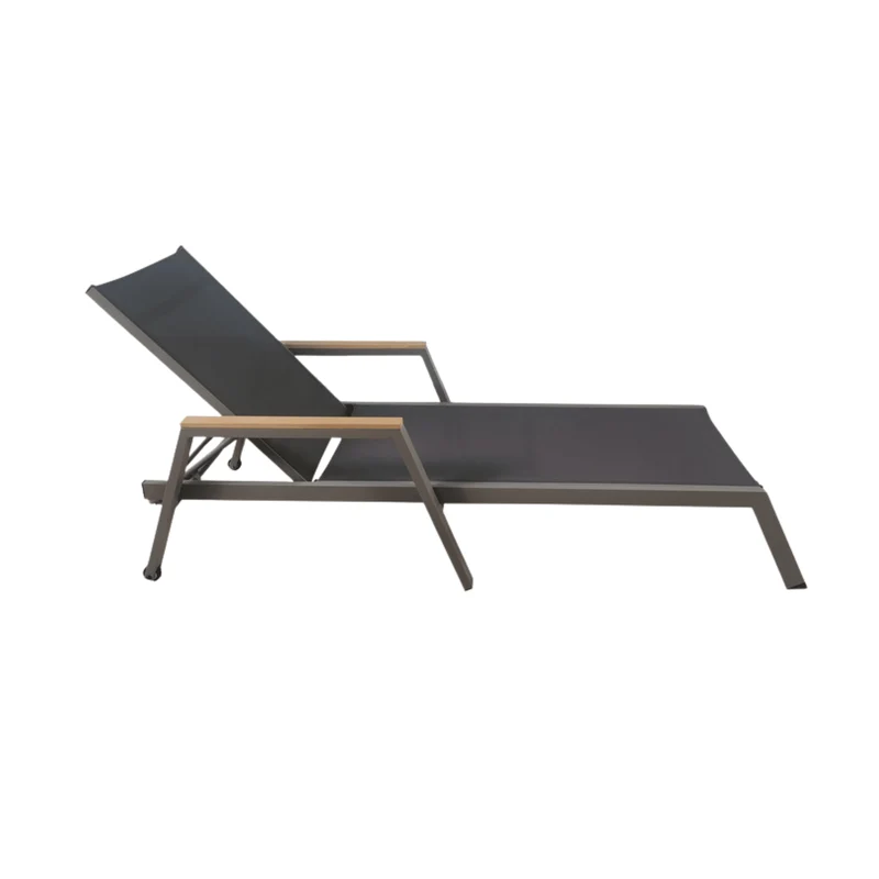 Boender Outdoor ligbed tuin met wielen en armleuning textileen antraciet